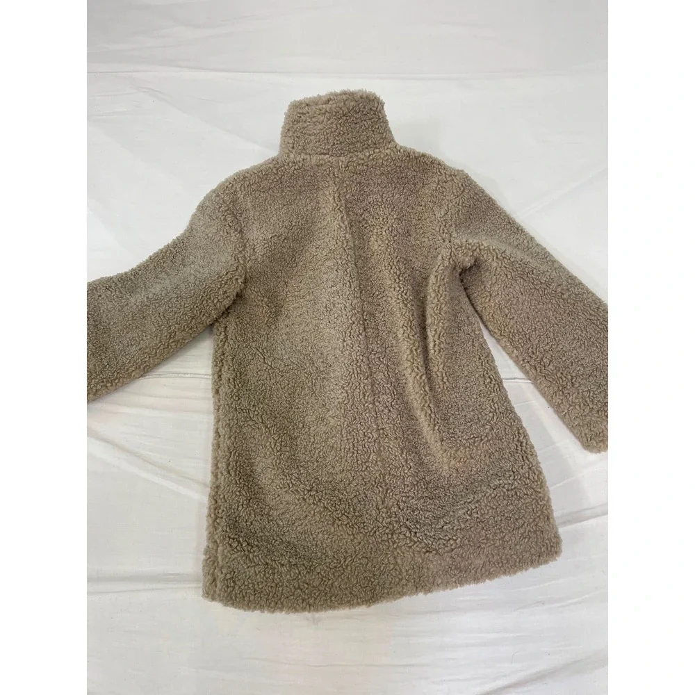 Cat & Jack Girls Sherpa Faux Fur Coat Tan Brown Button Front Jacket Size S 6-6X